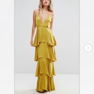 Misguided yellow tiered maxi dress